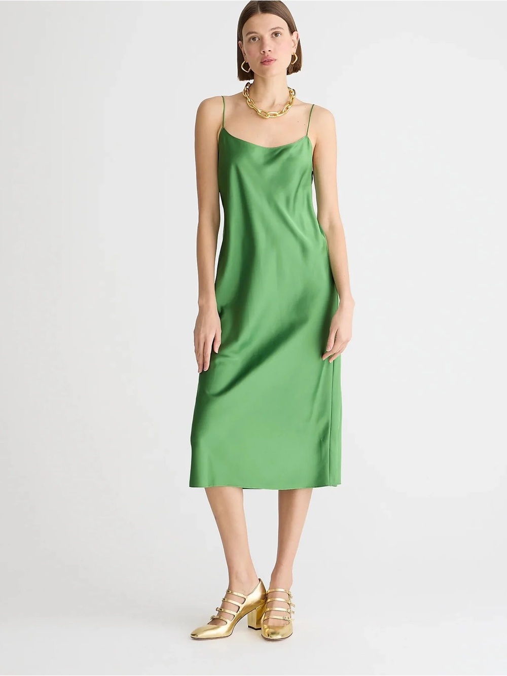 J.Crew Gwyneth Satin Midi Slip Dress Green Size 10 NWT